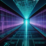 Home 12 양자 암호화의 정부 정책 동향 - A cinematic, futuristic scene depicting digital data streams flowing through a complex network. The ...