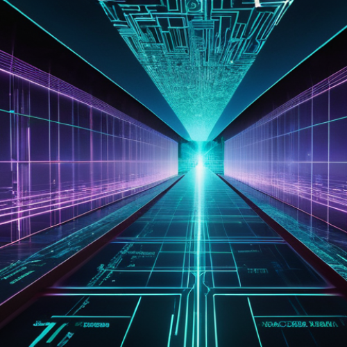 Home 6 양자 암호화의 정부 정책 동향 - A cinematic, futuristic scene depicting digital data streams flowing through a complex network. The ...