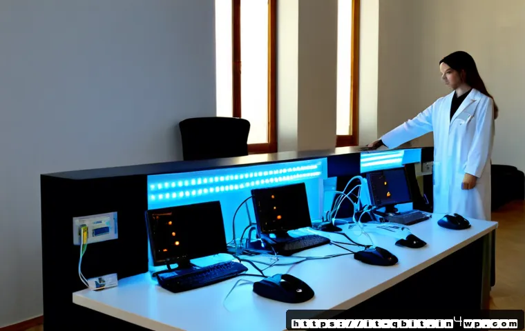 Home 14 양자 암호화의 성능 비교 - Photorealistic Italian quantum research laboratory in Milan, two sleek quantum encryption hardware u...